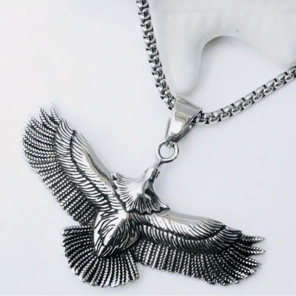Eagle pendant necklace, unisex stainless steel necklace, flying eagle pendant